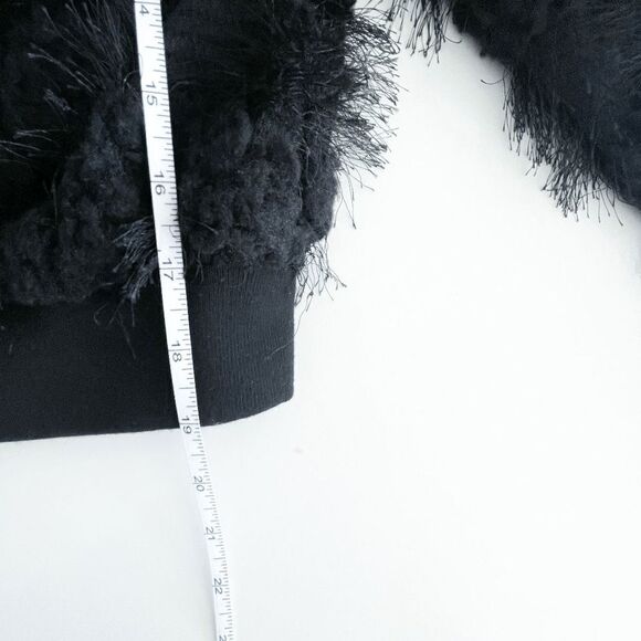 BCBGMAXAZRIA Womens Eyelash Faux Fur Semi Cropped Full Zip Black Small - Picture 7 of 8